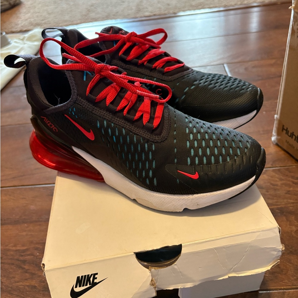 Nike Air Max 270 Black and Red with Blue Accents